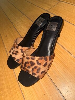 DV by Dolce Vita Leopard Slide Mules in Brown and Black